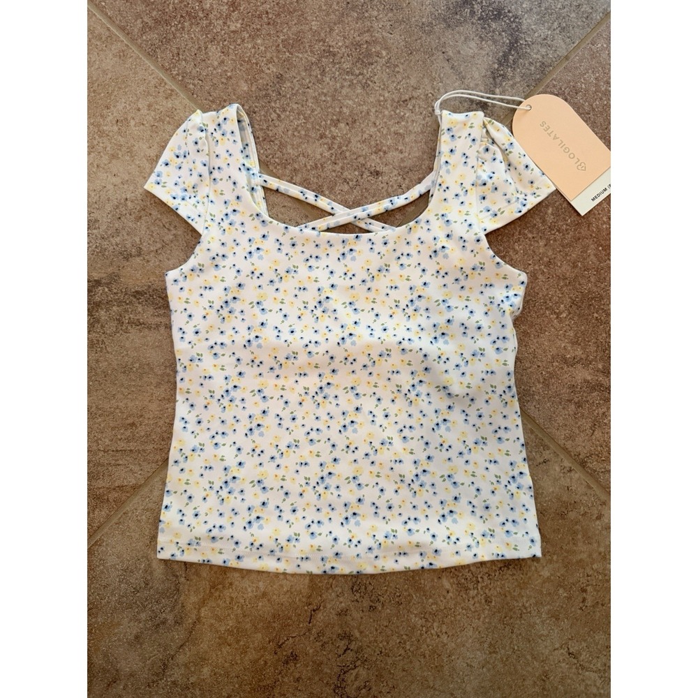 Girls' Blogilates Mommy & Me Princess Cap White Floral T-Shirt Medium NWT